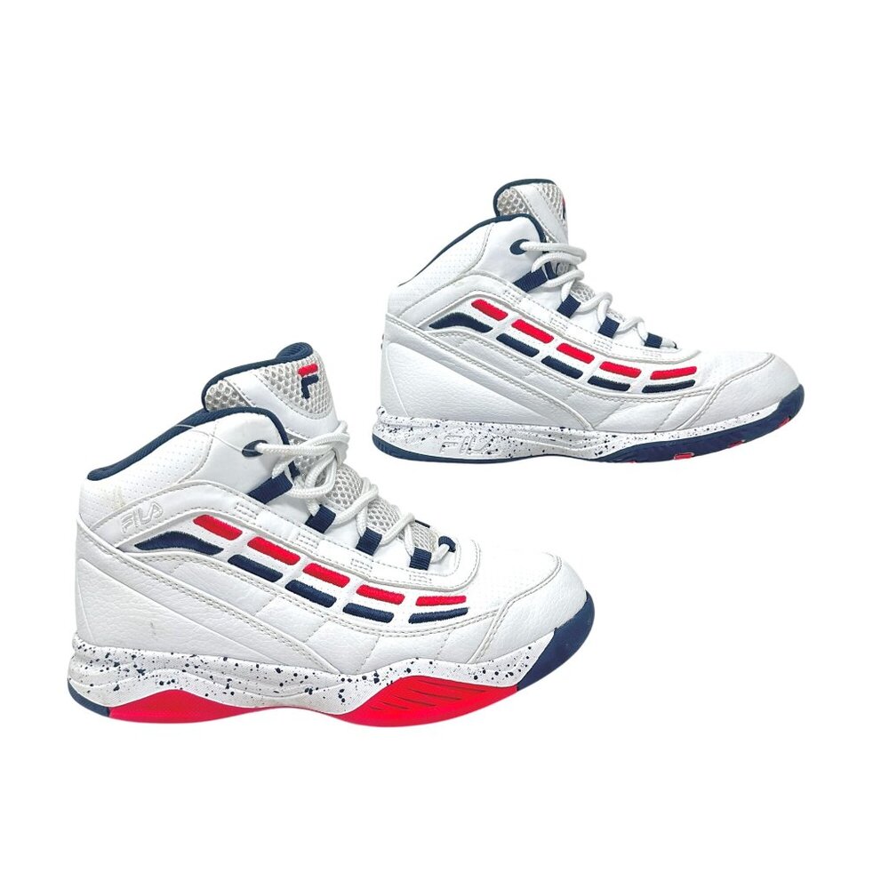 Fila Spitfire Boys 4 Mid-Cut White Red Blue Youth Basketball Sneakers - Picture 3 of 16